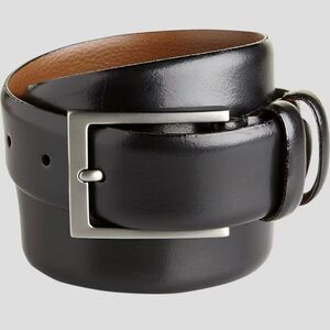 Joseph Abboud Minimalist Leather Belt Black Leather Silver Buckle Size 36